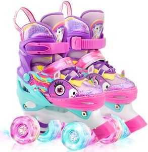 Unicorn Kids Toddler Roller Skates for Girls,WESKIFAN Quad Skating Shoes with Shiny Light up Wheels&Adjustable Sizes Beginners rollerskates for Xmas Birthday Gifts (Purple, S(10~13J))