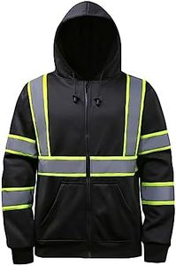 DPSAFETY High visibility Hoodie for Men,Class3 Hi Vis Hoodie with Zipper,Reflective Hooded Hood,Construction work Safety Sweatshirt with Large front Pocket for Men/Women BLACK,2XL