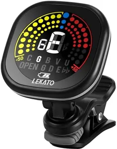 LEKATO Rechargeable Guitar Tuner Clip On Tuner for All Instruments - Guitar, Violin, Ukulele & Chromatic Tuning Modes, Fast & Accurate, Easy to Read Color Display, Professional and Beginner