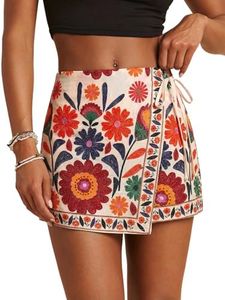 SweatyRocks Women's Shorts Floral Print Tie Side Wrap Elastic Waist Boho Short Skorts Red Multi Medium