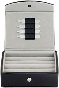 Mens Leather Travel Cufflinks Ring Box Includes 2 Pairs Metal Collar Stays - Holds 9 To 12 pairs.