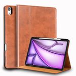 Gexmil Genuine Leather Case for iPad Air 13 Inch M2 2024 with Stylus Holder,Protective Shockproof Premium Leather Smart Folio Cover Adjustable Stand Auto Sleep/Wake Anti-slip, Brown