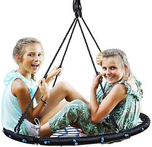 HYCLAT Saucer Tree Swing - 40”Spider Web Tree Swing Net Swing Platform Rope Round Swing 70" Detachable Nylon Rope Swivel, Max 600 Lbs Capacity, Extra Safe and Durable for Kids