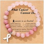 Breast Cancer Awareness Bracelets Inspirational Encouragement Gifts Natural Stone Bead Ribbon Charm Bracelet for Women Girls, B