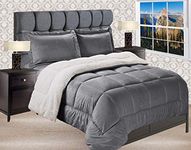 Elegant Comfort Heavy Weight Micromink Sherpa-Backing Reversible Down Alternative Micro-Suede 3-Piece Comforter Set, King, Grey