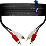 1STec 20m Long Black Stereo Audio Lead with 4 Gold Plated Red + White Phono Plugs to 2 Male RCA Connectors with Individually Screened 99% OFC Cable for Satellite TV-HiFi Amplifier Amp (20 Metre Long)