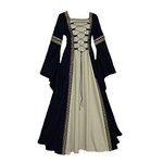 YUDATPG Women Medieval Dress Court Renaissance Dress Victoria Ball Gown Gothic Trumpet Long Sleeve Dress For Halloween Costume Irish Cosplay (Black, M)