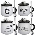 OANGO 1 pcs Ceramic Panda Printed Mug with Lid and Spoon for Coffee and Tea Cup - 1 Piece, White Cup, 350 ml (Random Design) 1 Count