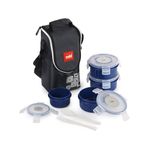 CELLO MF Click Polypropylene Leakproof Lunch Box Set with Bag, 4 Containers - 300ml x 3 & 140ml, Dark Blue