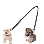 Kelivi Double Dog Lead Coupler, No Tangle 360°Swivel Rotation Two 2 Dog Lead Splitter, Heavy Duty Adjustable Bungee Reflective Dual Dog Leash for Walking Medium Large Dog (Black-Small)