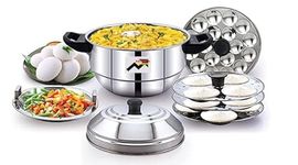 Aashita Shoppe All In One Idly Cooker/Idly Maker Makes 12 Idly At Once With 1 Steamer Plate For Momos, Dhoklas And 1 Mini Idly Plate.Gas Stove & Induction Compatible