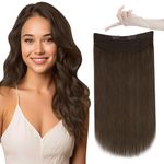 Easyouth Long Brown Wire Hair Extensions Human Hair Hairpiece 20inch Secret Wire Hair Extensions with Transparent Headband Darkest Brown #2 Secret Clip in Wire Hair Extensions 100g