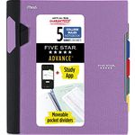 Five Star Spiral Notebook + Study App, 5 Subject, College Ruled Paper, Advance Notebook with Spiral Guard, Movable Tabbed Dividers and Expanding Pockets, 8-1/2" x 11", 200 Sheets, Purple (820013G)