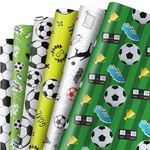 12 Sheets Football Wrapping Paper - Soccer Themed Gift Wrap for Birthday, Sports Events - Soccer balls, Sneakers, Trophies Print Wrapping Paper for Fans & Parties, 19.7"x27.6"