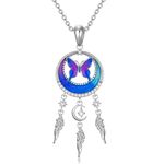 S925 Sterling Silver Dream Catcher Necklace for Women Purple Butterfly Pendant Necklace with Dreamcatcher Jewelry Gift for Her, Sterling Silver, Zircon