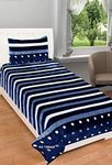 RD TREND® 190 GSM Flannel Warm bedsheets for Winter Single Flat Size (60x90 Inches) with 1 Pillow Cover Size 18x28 Inches- Blue Stripe