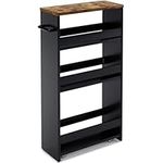 MARTY Rolling Storage Cart 4-Tier Black Kitchen Cart on Wheels, Slim Storage Cart with Handle Slide Out Utility Cart Shelving Unit Organizer Trolley for Laundry Narrow Places Bathroom Small Corner