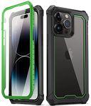 Poetic Guardian Case Compatible with iPhone 14 Pro Max 6.7 inch [6FT Mil-Grade Drop Tested], Full-Body Hybrid Shockproof Protective Rugged Clear Cover Case with Built-in Screen Protector, Green/Clear