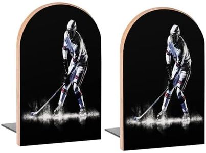 Ice Hockey Player Vintage Book Ends Decorative Wood Bookends for Shelves Kids Room Desk Home Office Book Stoppers for Magazines,Books, DVDs, 1 Pair/2 Pieces(5x3.1 in)
