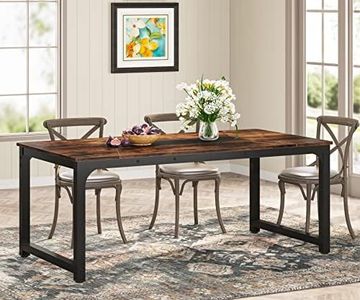 Tribesigns 71"x35.4" Dining Table, Industrial Kitchen Table for 6-8 Person, Rectangular Dinner Table for Dining Room Kitchen Living Room, with Heavy Duty Metal Legs, Rustic Brown