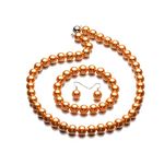 lureme® Fashion Style Pearl Elastic Necklace Bracelet Dangle Earring Set-Orange(09000649-3)