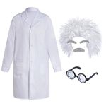 Mad Scientist Costume Set Old Man Curly Wig White Lab Coat Glasses Mustache Eyebrows for Grandpa Costume Halloween (Large)