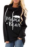 Jhsnjnr Women's Mama Bear Print Hoodie Long Sleeve Drawstring Hooded Pullover Sweatshirts Tops (Black S)