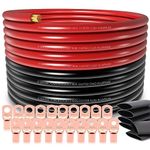 40FT 1/0 Gauge Wire Copper Clad Aluminum CAA,10pcs Lugs Terminal Connectors with 3:1Heat Shrink Tube for Power/Auto,Amplifier,Ground Cable Trailer Wiring