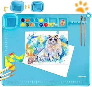 SHNOKER Silicone Craft Mat- 21.7"x17.7" Super Large Silicone Painting Mat with 1 Magnetic Cup and Color Palette- Silicone Mat for Painting and Craft- Silicone Art Mat for Kids and Artist (Blue)