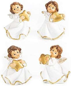 Logbuch-Verlag Lot de 4 figurines d'ange dorées blanches avec cœur et étoile - Cadeau de Noël - Cadeau de Noël - Décoration
