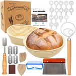 West Bay 32Pcs Bread Proofing Basket Set, 10 Inch Round & 8 Inch Oval Cane Sourdough Basket w/Bread Lame Dough Scraper Linen Liner Brush Flouring Stencils Fermentation Danish Dough Whisk Father's Day