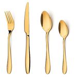 HaWare Gold Cutlery Set, 24 Piece Stainless Steel Flatware Set, Elegant Tableware Silverware Set Include Knives Forks Spoons, Service for 6, Mirror Finish, Dishwasher Safe