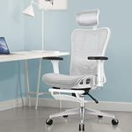 ALFORDSON Ergonomic Mesh Office Chair with 3D Armrest, Recline & Tilt Executive Study Chair with Adaptive Lumbar Support, Computer Gaming Desk Chair with Adjustable Headrest & Footrest, White Grey