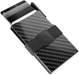 Statik Pop Up Wallet for Men - Push Button For Card Access Minimalist Slim RFID Blocking Card Holder, Metal Wallet w/Money Clip 15 Cards Total (6 Cards Inside 9 Cards Outside) Carbon Fiber