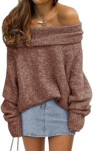 LILLUSORY Off The Shoulder Sweater Tops Oversized Stay Put Neckline Ultra Soft Perfect for Going Out Date Nights Casual Evenings Caramel S