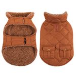 Queenmore Warm Dog Coat, Cold Weather Puffer Dog Coat, Quilting Winter Dog Jacket Ultra Thick Plush Lining with Storage Pockets (Brown, Small)