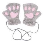 Women Girls Warm Half Finger Plush Gloves Mittens Cute Bear Cat Dog Paw Gloves Fingerless Mittens Hanging Neck Gloves Mittens with Anti-lost String Hand Warmer for Outdoor Sports Touchscreen Typing