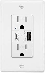Greencycle Type C USB Charger, 15-Amp Type A Tamper Resistant Outlet Compatible with Apple Devices, Samsung Devices, Google Devices and More, UL Listed, Not for Laptops, 1 Pack