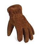 OZERO Winter Gloves Cold Proof Thick Thermal Leather Work Glove Insulated Imitation Lambswool - Extra Grip Flexible Warm for Snowmobile Driving Snow Shoveling Wood Cutting (Brown, X-Large)