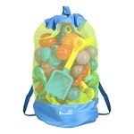 EocuSun Large Mesh Beach Bag Tote Durable Sand Away Drawstring Beach Backpack Swim and Pool Toys Balls Storage Bags Packs, Stay Away From Sand and Water, Toy Not Included, Blue