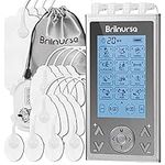 Brilnurse TENS Machine, 4 Outputs TENS Unit Muscle Stimulator for Pain Relief Therapy, Rechargeable Muscle Massager with 16 Electrode Pads, 24 Modes 20 Level Intensity Electric Pulse Massager