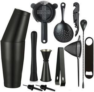 Cocktail Shaker Set - 13-Piece Bar Accessories Kit w/Weighted Boston Shaker, Strainer, Jigger, Muddler,Mixing Spoon and More - Home Bartending Tools, Accessories for Bartender, Matte Black