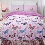 Dreamscene Butterfly Heaven Duvet Cover with Pillowcase Reversible Floral Bright Bedding Set,2 pcs, Purple - Single Size, DDHSBFHPU01