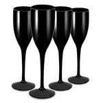 RBDRINKS RB Black Champagne Flutes Plastic Prosecco Flutes Wine Glasses Premium Unbreakable Reusable 15cl, Set of 4