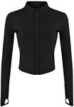 Hongsui Women's Lightweight Full Zip Jackets Yoga Slim Fit Workout Jacket with Thumb Holes (Black, L)