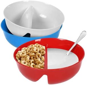 Anti-Soggy Cereal Bowl 2 Section Separate Milk Keeps Fresh Crunchy Microwave Safe Ice Cream Topping Yogurt Fries Soup Salad Dessert Bowls Divided, BPA-Free Two-Sided Bowl for Kids and Adults (3 Pack)