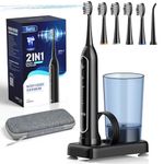 Electric Toothbrush with Water Flosser Combo for Teeth Brushing & Flossing, Sonic Electric Toothbrush for Adults, Cordless Water Flosser for Home & Travel, Portable Travel Case Included
