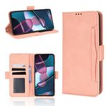 Futanwei Multi-Card Slot Wallet Case for Motorola Edge Plus (2022)/ Verizon Motorola Edge Plus 5G UW, [5 Card Slots] [Magnetic Closure] Luxury PU Leather Flip Wallet Case Cover with Card Holder, Pink