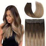 VINBAO Human Hair Extensions Wire Hair Extensions Dark Brown Fading to Chestnut Brown Mixed Blonde Hair Extensions 16 Inch 70g Hairpiece Straight Human Hair (wire#2/6/18-16inch)