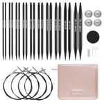 Guclud 4.5-inch Interchangeable Circular Knitting Needles Set | US 2.5-11 (3.0-8.0mm) | Includes 10 Pairs of Metal Circular Needles | 4 Cables (16", 24", 32", and 40"), Accessories & Case (Black)